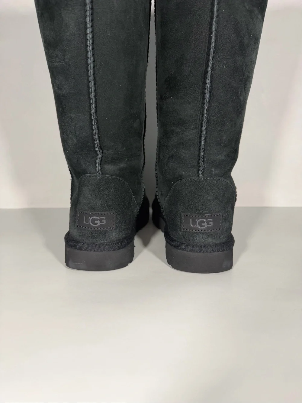 UGG Classic Tall Black Suede Sheepskin Boots Womens Size 7.5 Genuine Winter